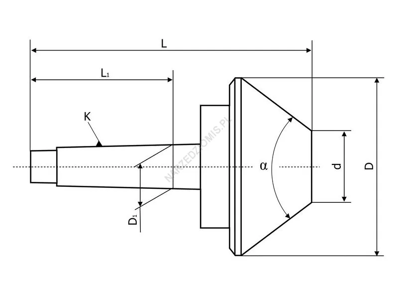 Rysunek techniczny: Kieł obrotowy centr.do rur DS2x70 (60) B